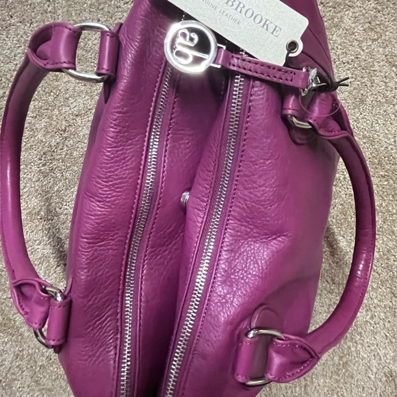 Audrey Brooke Large Leather Fuchsia 3 compartment Satchel- NWT - Picture 10 of 14